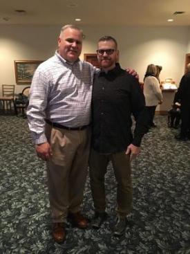 Jason Holoubek after weight loss, right, with friend Kevin Armstrong.