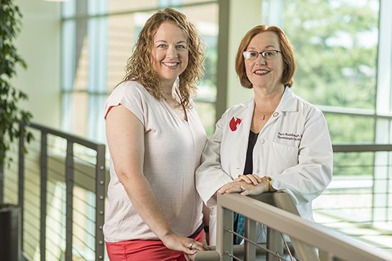 Kerry Rodabaugh, MD, with cervical cancer patient Jackie Frum.