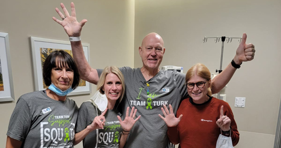 Beate, daughter Katie, Stephen and daughter Lee celebrate Stephen's sixth and final chemotherapy treatment. 