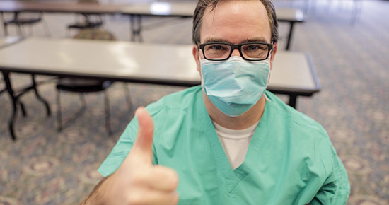 Nebraska Medicine Critical Care Anesthesiologist Daniel W. Johnson, MD, shortly after receiving his first COVID-19 vaccine.