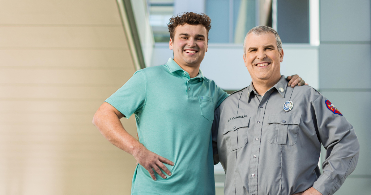 Firefighter John Coniglio and his son John