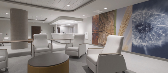 Interior of an open waiting room with several chairs