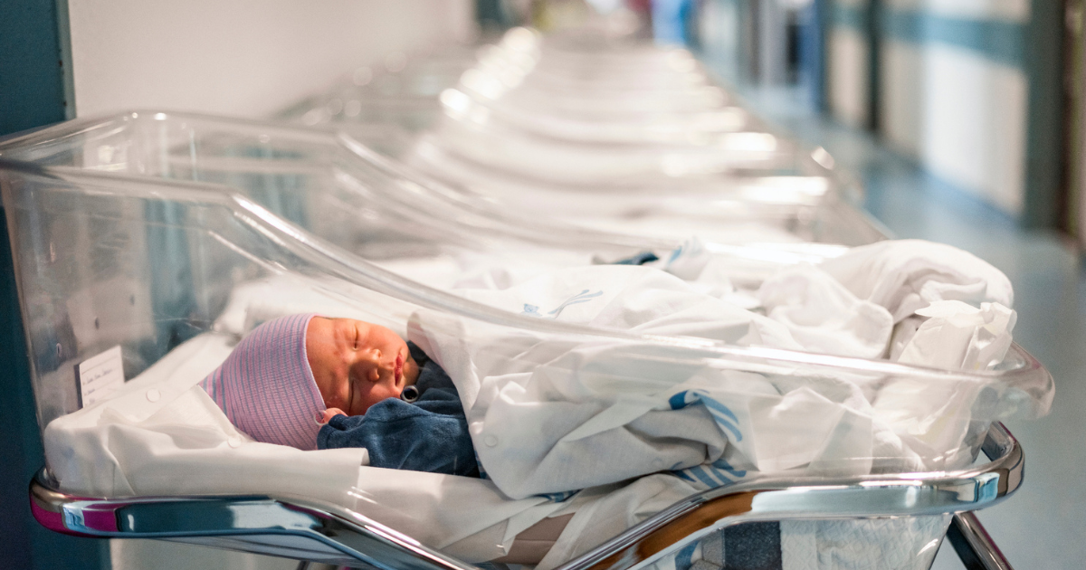 Newborn in hospital bassinet