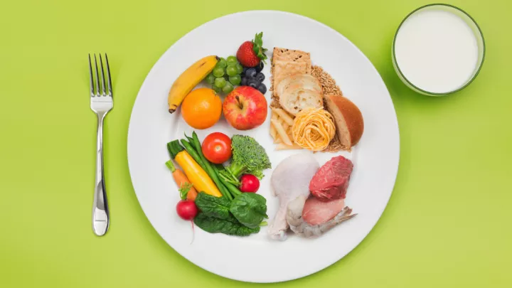 Plate with foods divided into food groups