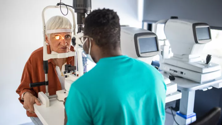 Woman getting an eye exam