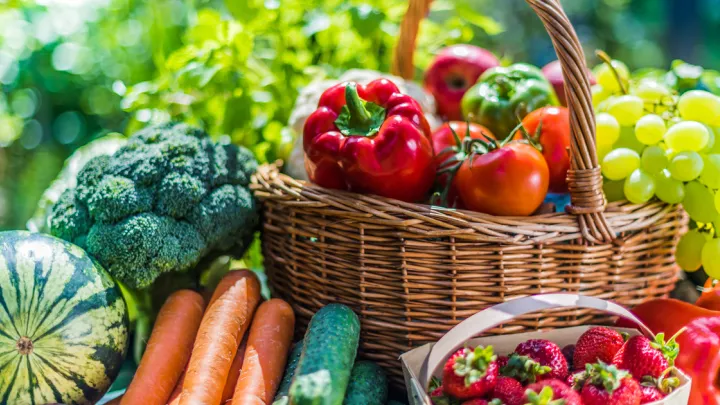 Basket full of fruits and vegetables